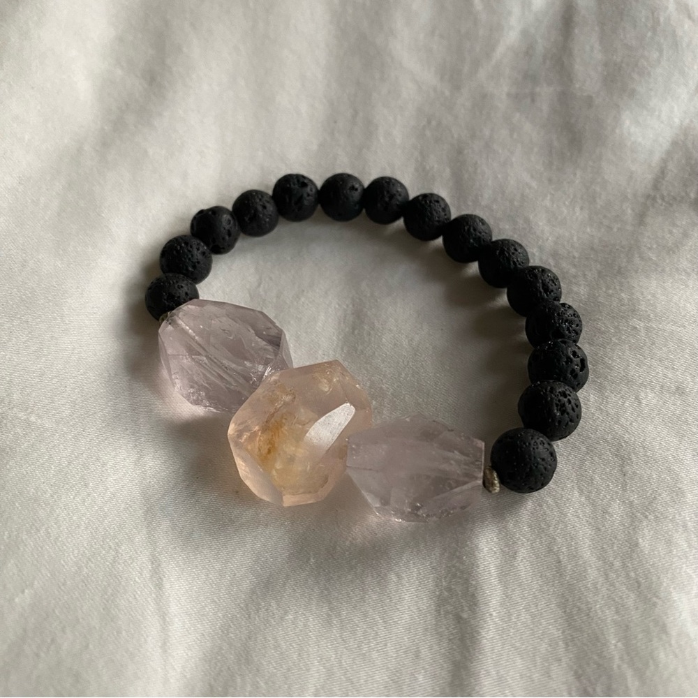 Crystal Beaded Bracelet Handmade Amethyst Lava and Rose Quartz Healing Stones